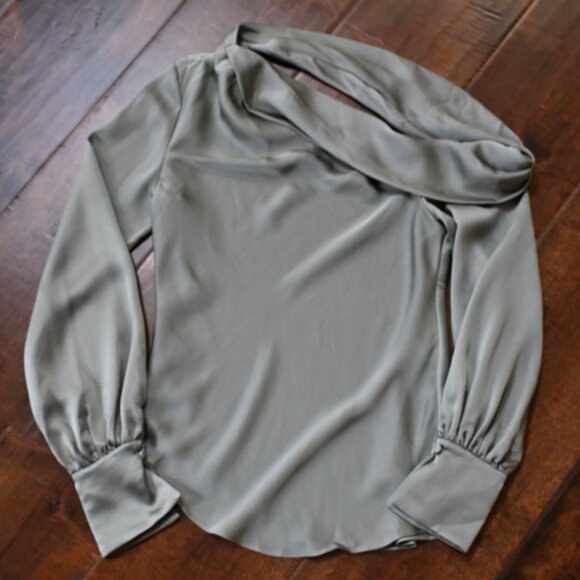 Jonathan Simkhai Off the Shoulder Alice Silk Blouse in Light Green, Size XS - Picture 1 of 6